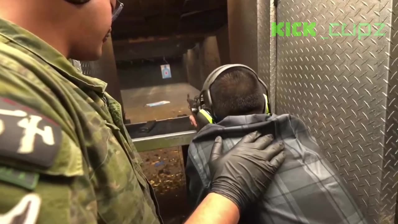 n3on fires a gun for the first time..