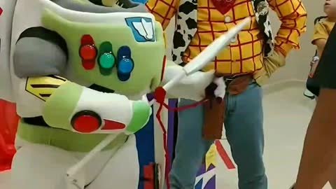 Forky game with buzz and Woody at kids playce in Humble at an open house event with toy story pals