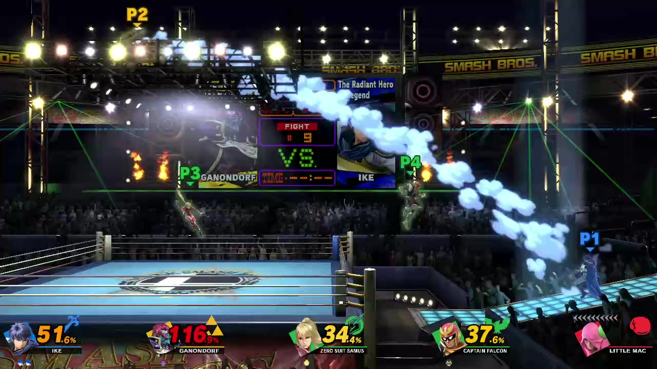 Ike vs Ganondorf vs Zero Suit Samus & Captain Falcon vs Little Mac on Boxing Ring (Super Smash Bros)