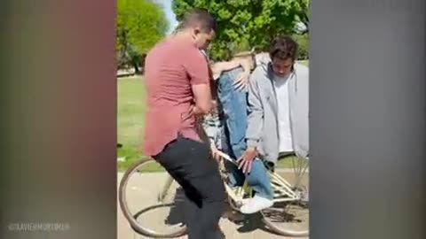 Man cut in half on a bike