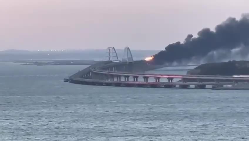 Crimean Bridge, which connects Russia and Crimea, is on fire due a NAZI TERROR ATTACK
