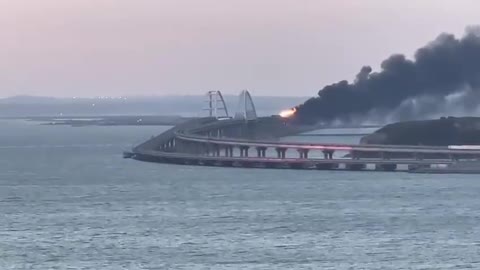 Crimean Bridge, which connects Russia and Crimea, is on fire due a NAZI TERROR ATTACK
