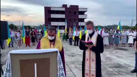 Ukrainians in Latin America protest Russia's invasion