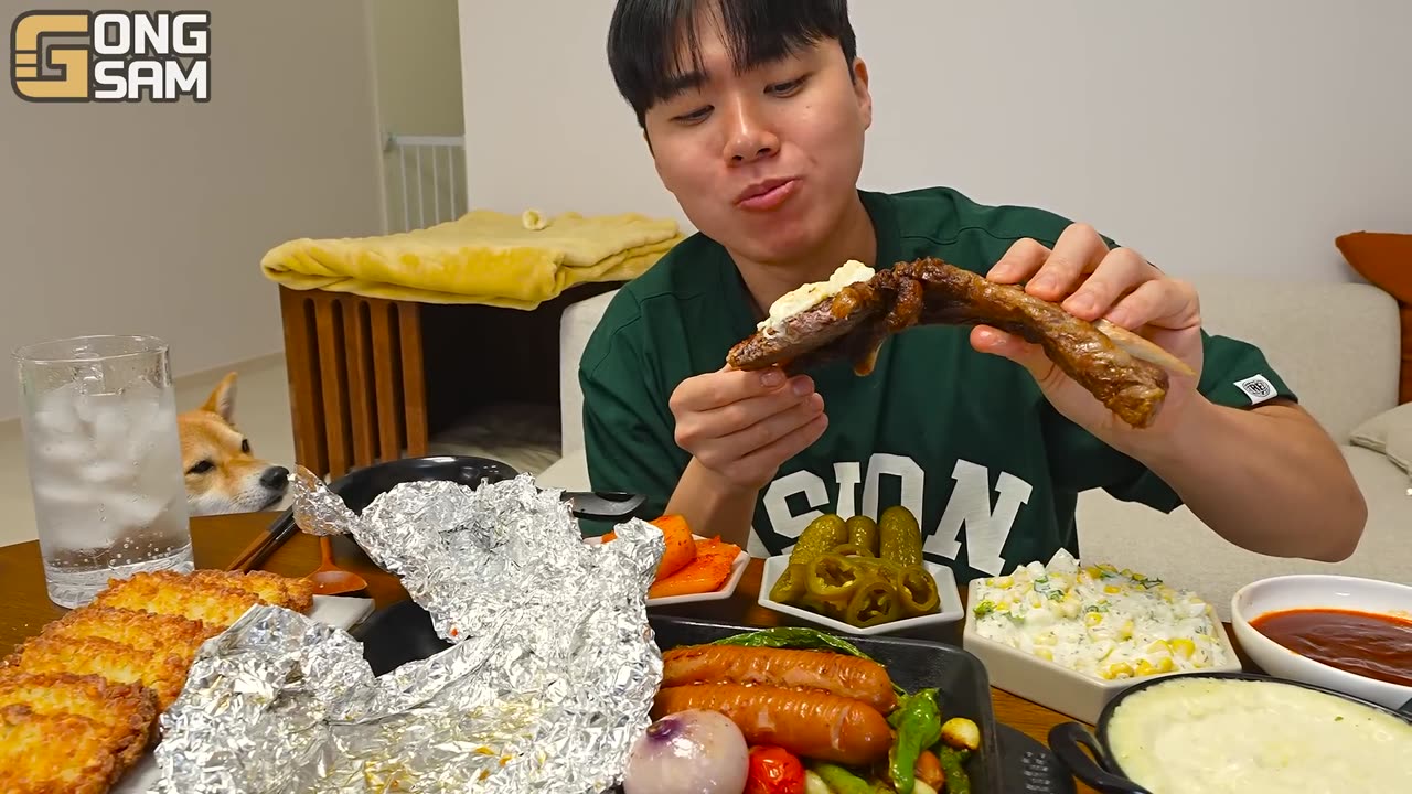 ASMR MUKBANG | Tomahawk steak, fire noodle, cheese fondue, sausage recipe ! eating