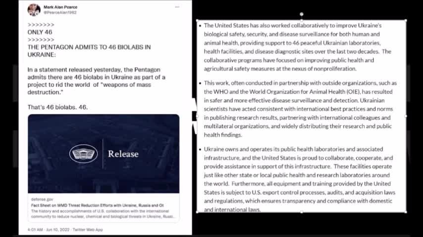 And We Know - Pentagon admits on June 10th 2022 that there are 46 bio-labs in the Ukraine