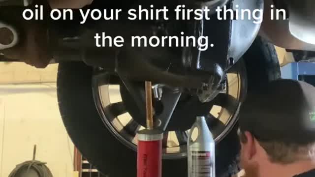 When the mechanic gets a little gear oil on his shirt