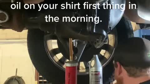 When the mechanic gets a little gear oil on his shirt