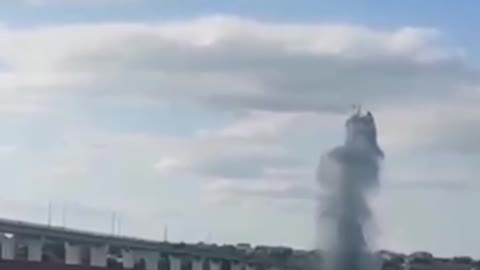 HIMARS multiple rocket launcher systems strike water near Antonovsky Bridge.