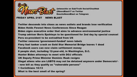 Friday, April 21, 2023 News Blast. #Enoch #NewsBlastReading #NBR