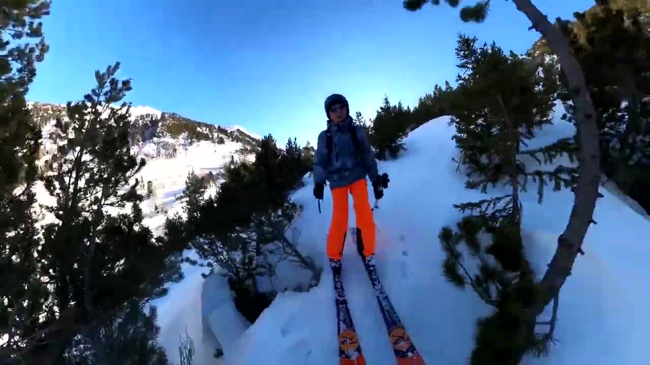 Guy's Backpack Gets Stuck in Tree While Skiing With Friend