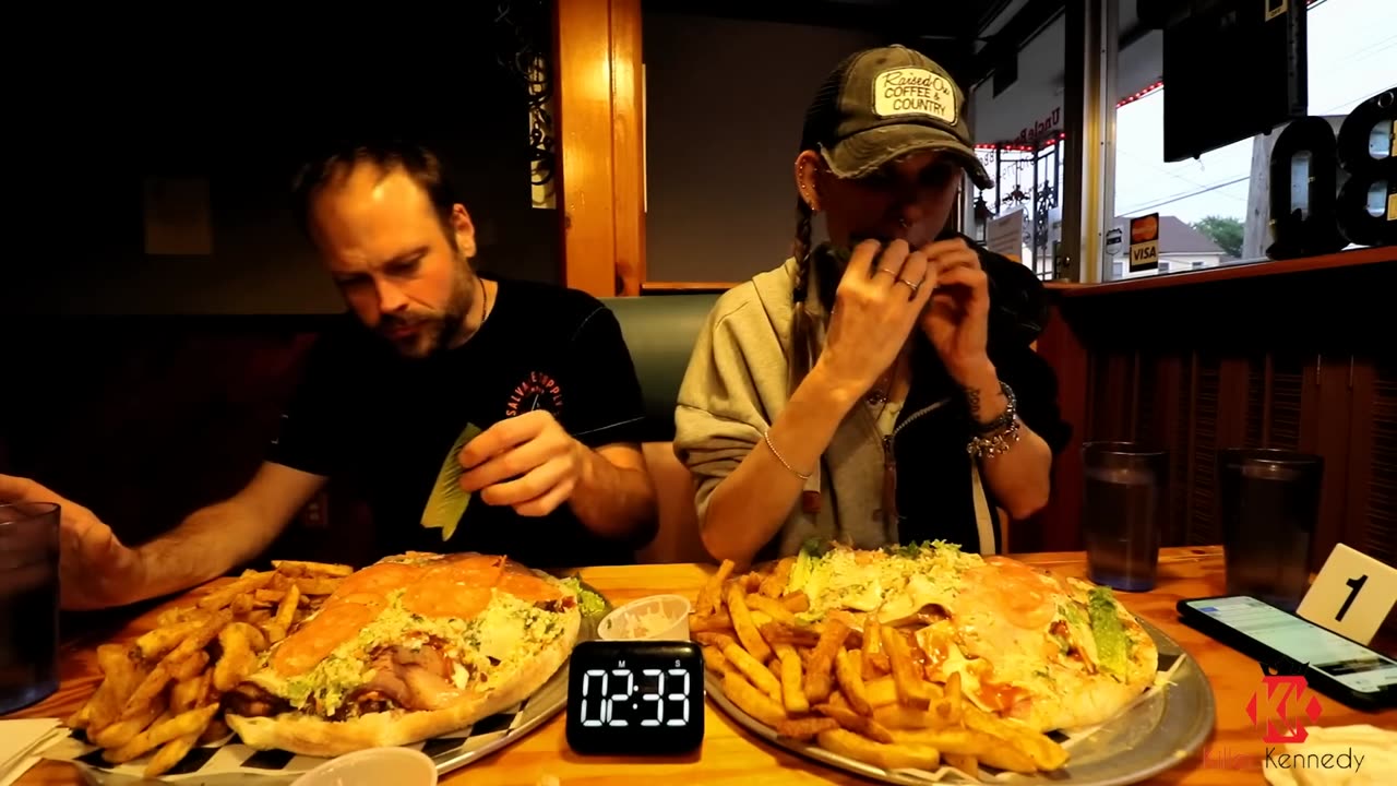 After a Pizza Challenge, the Monster BBQ Sandwich Challenge | ManVFood | Molly Schuyler