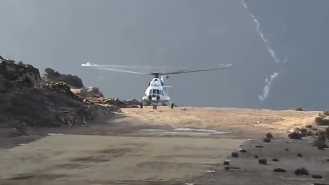 Rugged MI8 Helicopter Epic Landing At Mountain Top