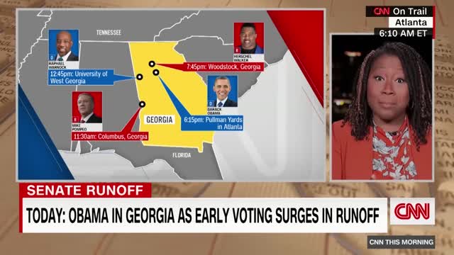 Obama campaigns in Georgia as early voting surges in runoff