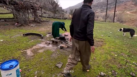 MILKING the GOATS by the NOMADIC WOMAN by the HAND and HAVING LUNCH on a RAINY DAY