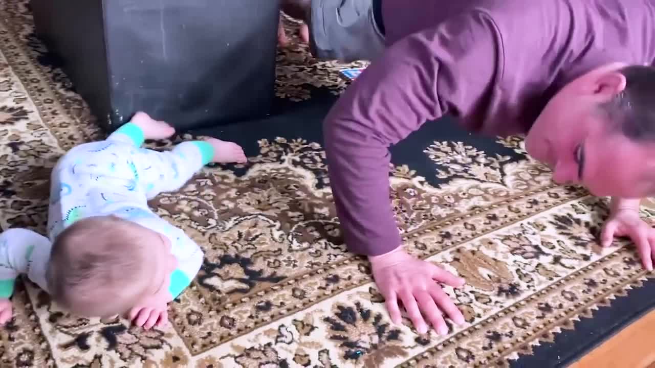 Funny Moments of Baby Exercising with Daddy __ Big Daddy