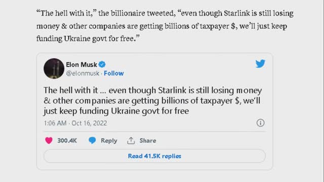 Elon Musk tweets SpaceX will ‘keep funding Ukraine govt for free’ amid Starlink controversy