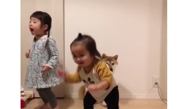 Adorable Japanese Kids Singing And Dancing With Their Shiba