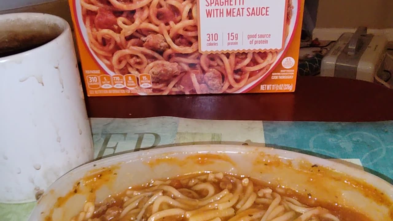 Eating Lean Cuisine Spaghetti With Meat Sauce, Dbn, MI, 1/24/24