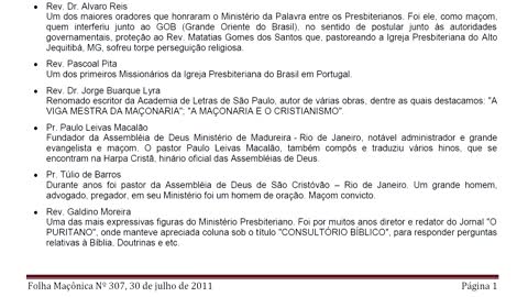 Assembleia de Deus e Presbiteriana de Mãos Dadas com a Maçonaria