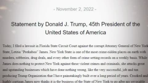 Trump releases a statement on suing New York witch