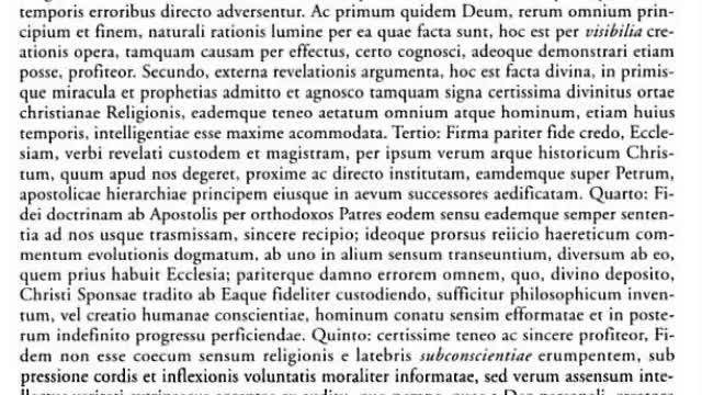 SS. Pius PP. X decrevit formulas Professionis Orthodoxae Fidei et Iurisiurandi Adversus Modernismum