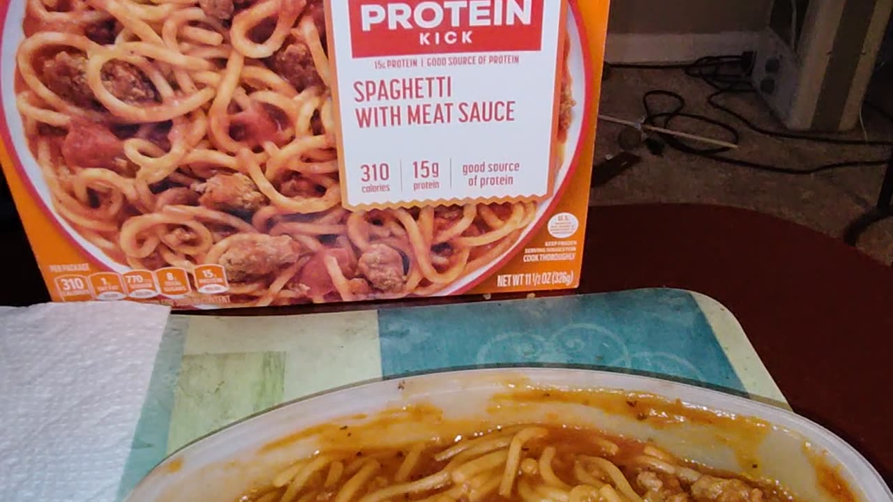 Eating Lean Cuisine Spaghetti With Meat Sauce, Dbn, MI, 11/28/23