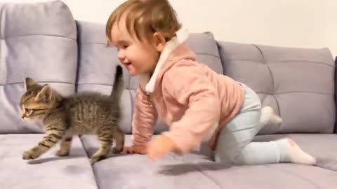 Beautiful baby with baby cat 😍😊