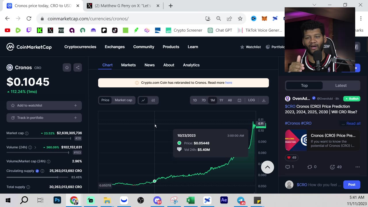 I'M JACKED!!! #CRO Rises To $0 11 per Token!!! Almost a $3 Biillion Market Cap