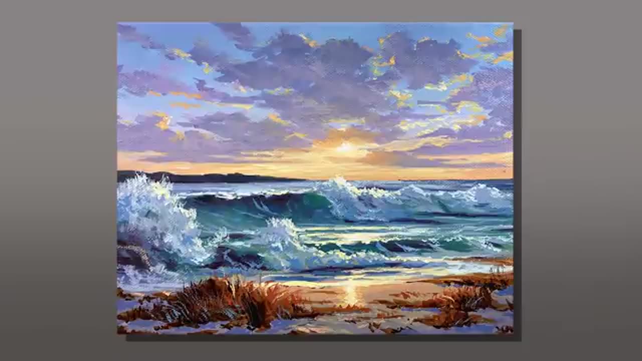 Acrylic Painting Seashore Sunset