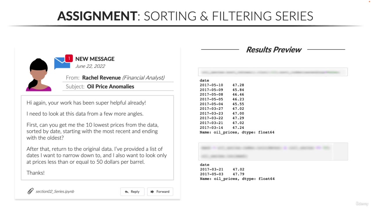 ASSIGNMENT Sorting & Filtering Series/Pandas Series video 13