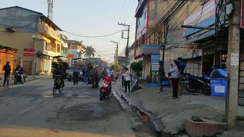 Wild rhino at the street of sauraha