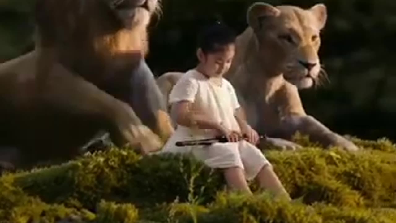 lion tiger and a little child short video#viral #video #animals