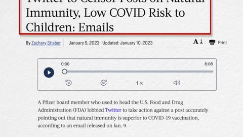 FDA ex member of Pfizer has pressured Twitter to take downs covid vaccine risks