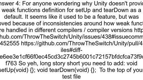 Unity Framework Unit Testing undefined reference to quotsetUpquot and quottearDownquot