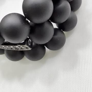 Handmade Unique 8.5” Bracelet with 12mm Matte Onyx and Cross Filled By Crystals