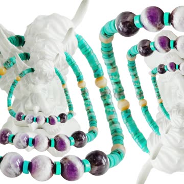 Natural turquoise tube shape beads and Bumble bee smooth beads with Amethyst pendant necklace