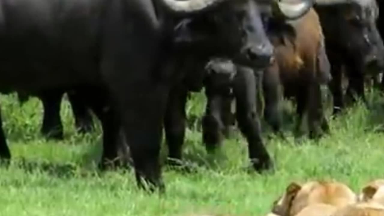 Lion pride attacked by 100 buffaloes