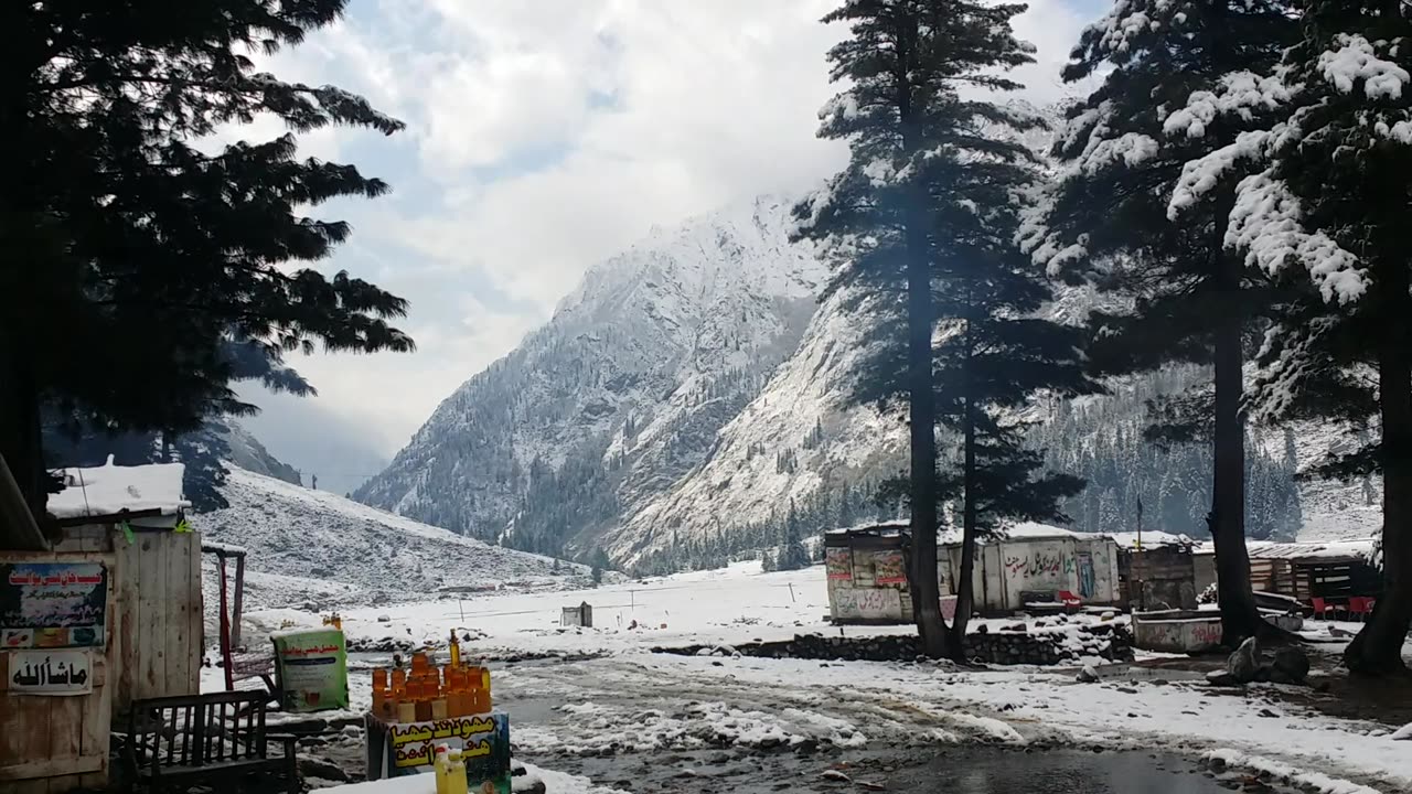 Snowfall at Mahodand lake. The most beautiful lake of Pakistan