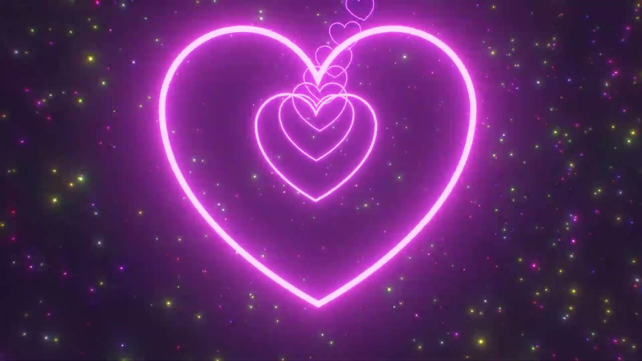 1146. Purple Multicolored Heart Waving Tunnel In Space With Sparkle Stars 4K