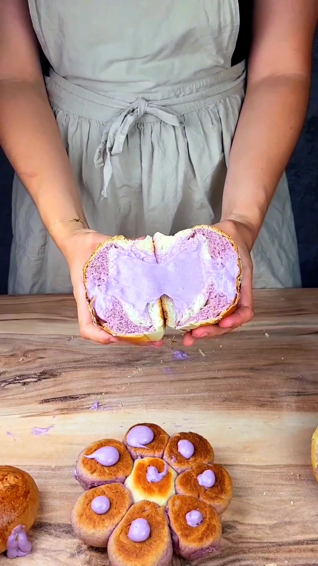 Purple Yam Tangzhong Buns filled with Purple (?) Chocolate Custard