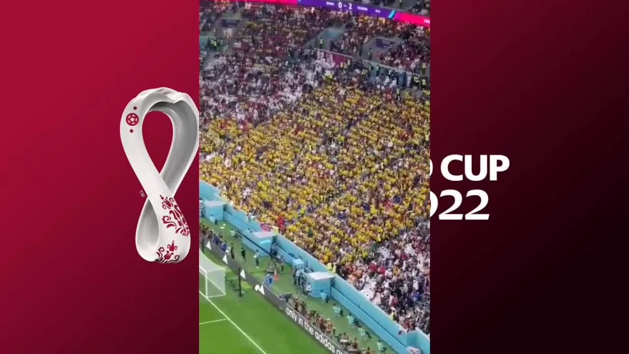 Ecuador fans singing 'We Want Beer' QUEREMOS CERVEZA during the match as Ecuador fan Mocks Qatar Fan