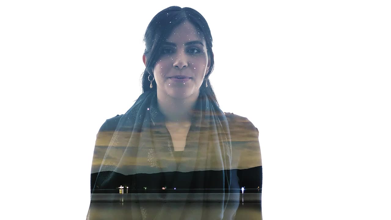 Double exposure video of a woman and the starry sky