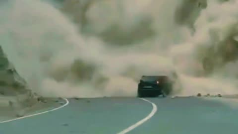 REVERSING CAR ESCAPES A LANDSLIDE THAT WOULD HAVE BURIED IT 😳😳😳😳