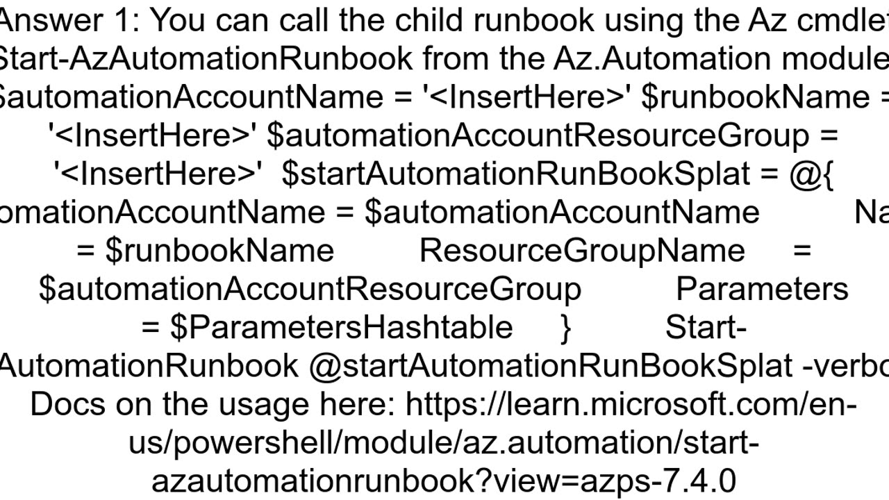 How to call a child powershell runbook inline from a parent powershell runbook in Azure automation