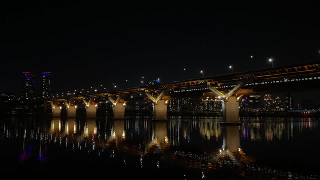 bridge night view where the train passes(Korea. Chungdam bridge)