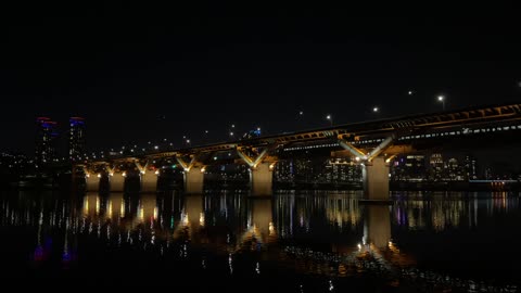 bridge night view where the train passes(Korea. Chungdam bridge)