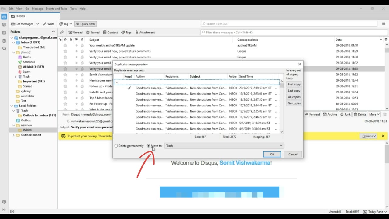 Remove Duplicate Emails in Mozilla Thunderbird