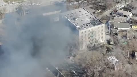 Drone footage shows attacks on military vehicles in Mariupol, Ukraine