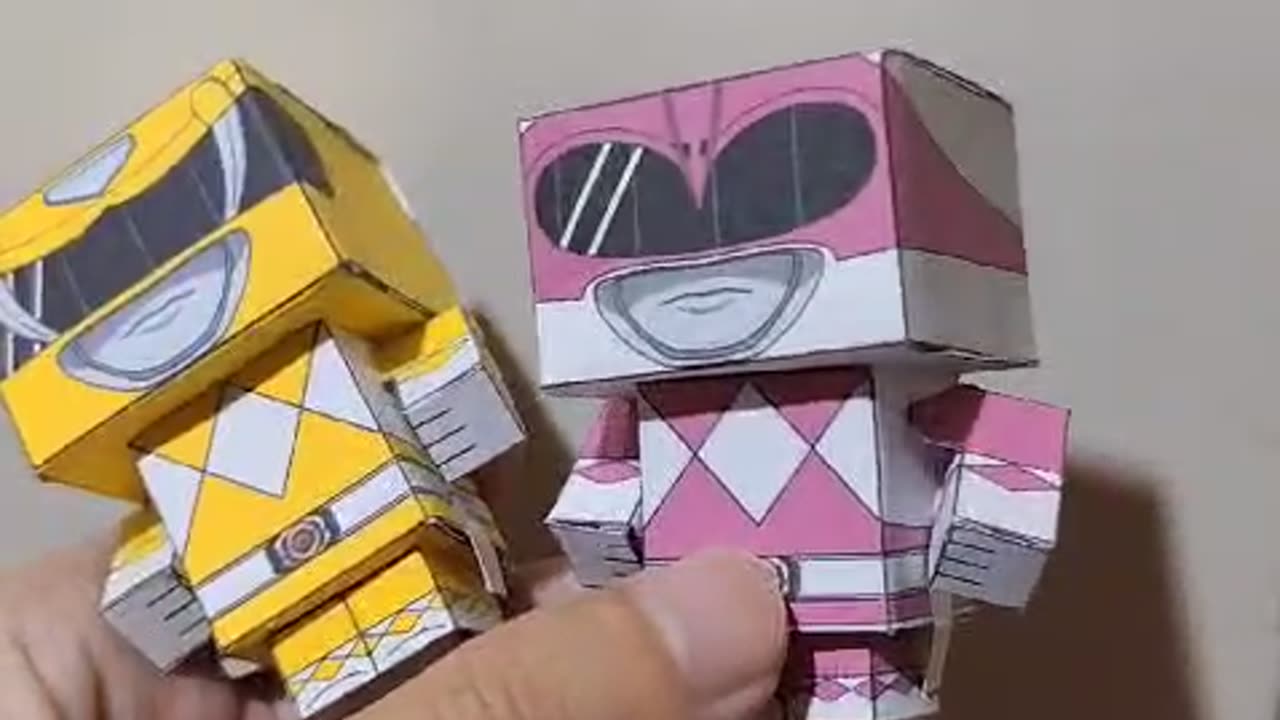 power rangers yellow and pink made of paper