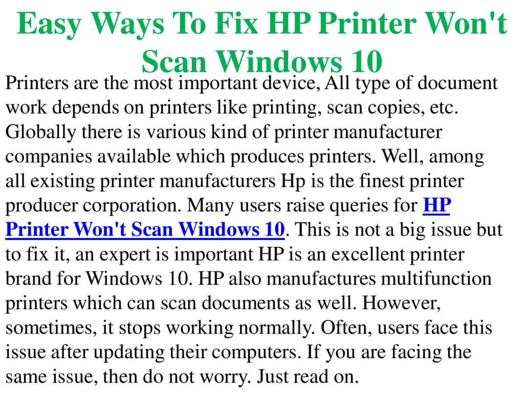 Easy Ways To Fix HP Printer Won't Scan Windows 10